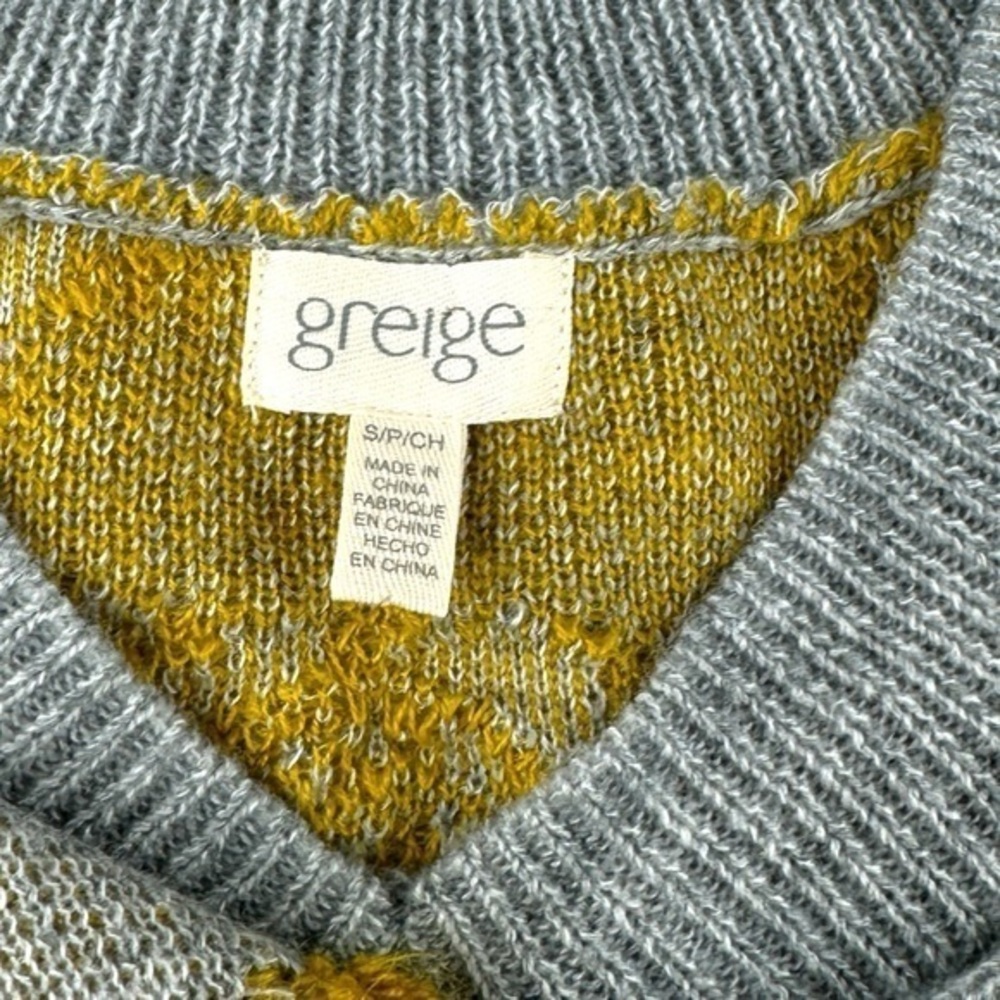 Greige Womens Sweater Size Small Grey Mustard Artsy Granny Indie Gilmore Girls - Picture 5 of 8